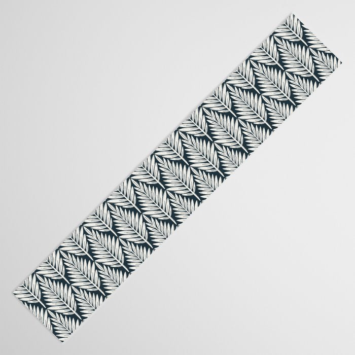 Linocut Palm Leaves . Navy Table Runner Gallery Image 3