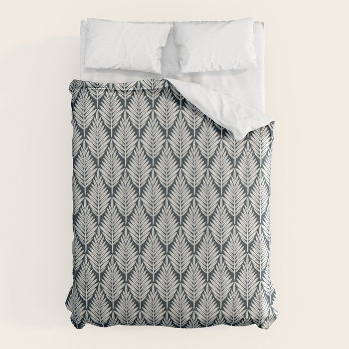 Linocut Palm Leaves . Navy Duvet Cover Gallery Image 6