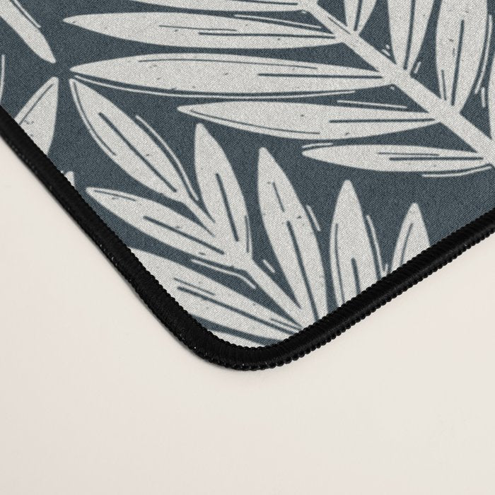 Linocut Palm Leaves . Navy Desk Mat Gallery Image 4