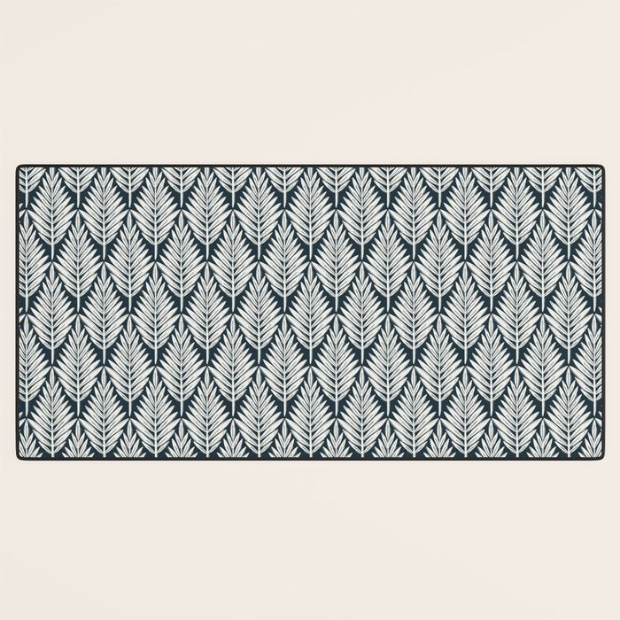 Linocut Palm Leaves . Navy Desk Mat Gallery Image 3