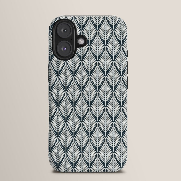 Linocut Palm Leaves . Navy iPhone Case Gallery Image 13