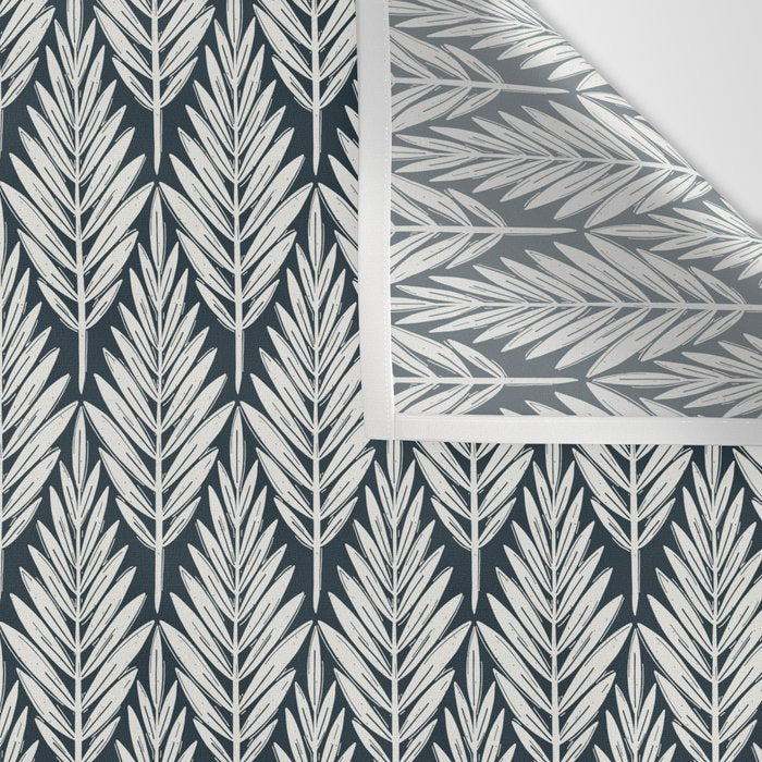 Linocut Palm Leaves . Navy Wall Tapestry Gallery Image 3