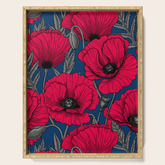 Night poppy garden  Serving Tray Gallery Image 1