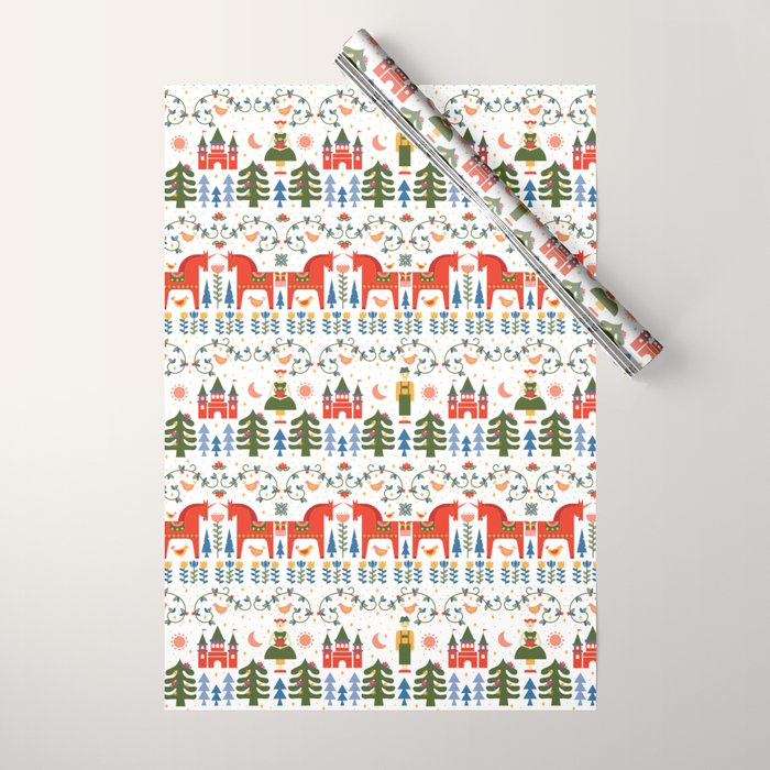 Scandinavian Fairytale - Green + Red Wrapping Paper Gallery Image 1