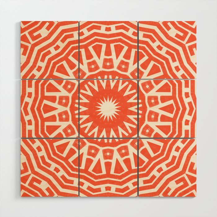 Red Sun Mandala Wood Wall Art Gallery Image 1