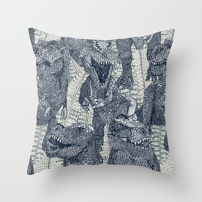Tyrannosaurus rex indigo Throw Pillow Gallery Image 6