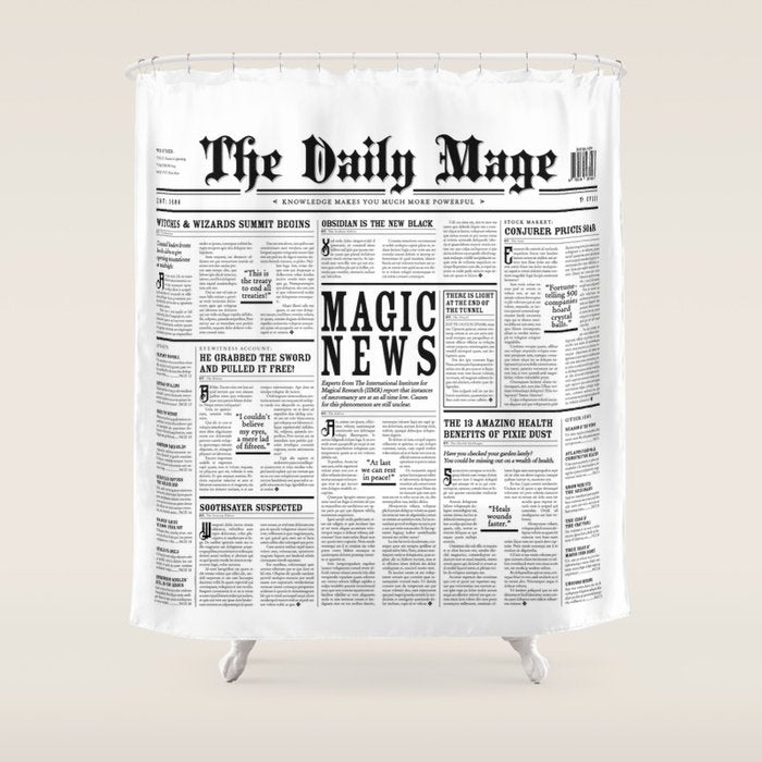The Daily Mage Fantasy Newspaper Shower Curtain Gallery Image 1
