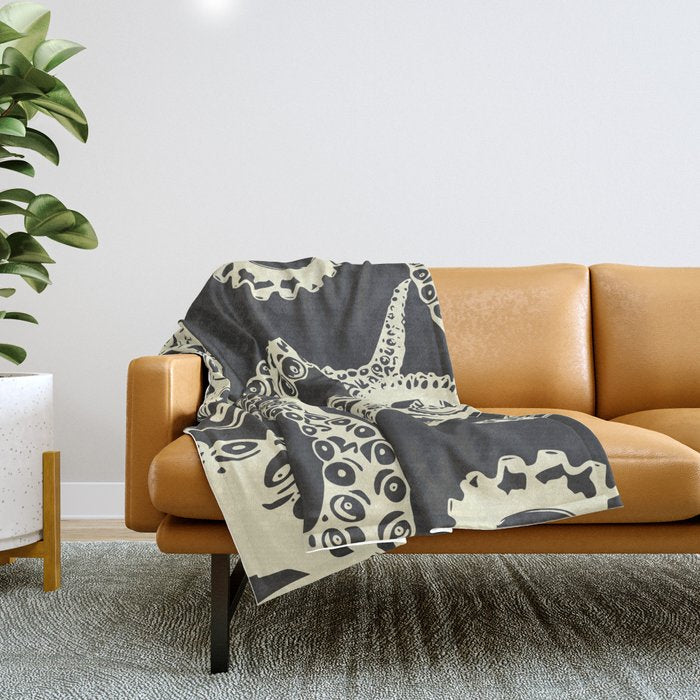 Vintage sea monster Throw Blanket Gallery Image 1