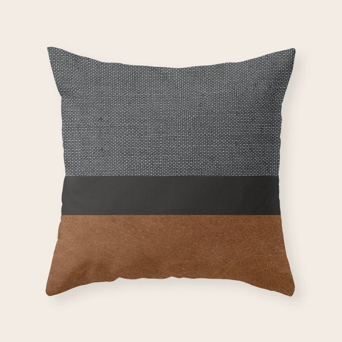 Nordic Mid Century Modern Chic Faux Leather Throw Pillow Gallery Image 1