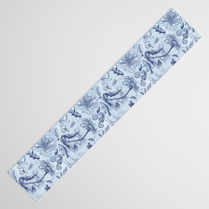 Coral Reef Life Underwater Sea Scene Blue Monochromatic Toile Pattern  Table Runner Gallery Image 3