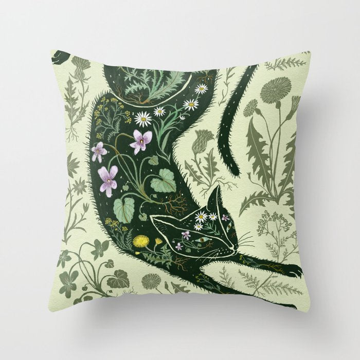 A Cat in the Wildflowers Throw Pillow Gallery Image 1