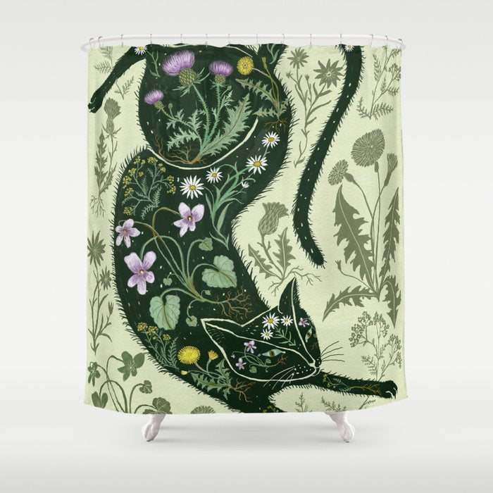 A Cat in the Wildflowers Shower Curtain Gallery Image 1