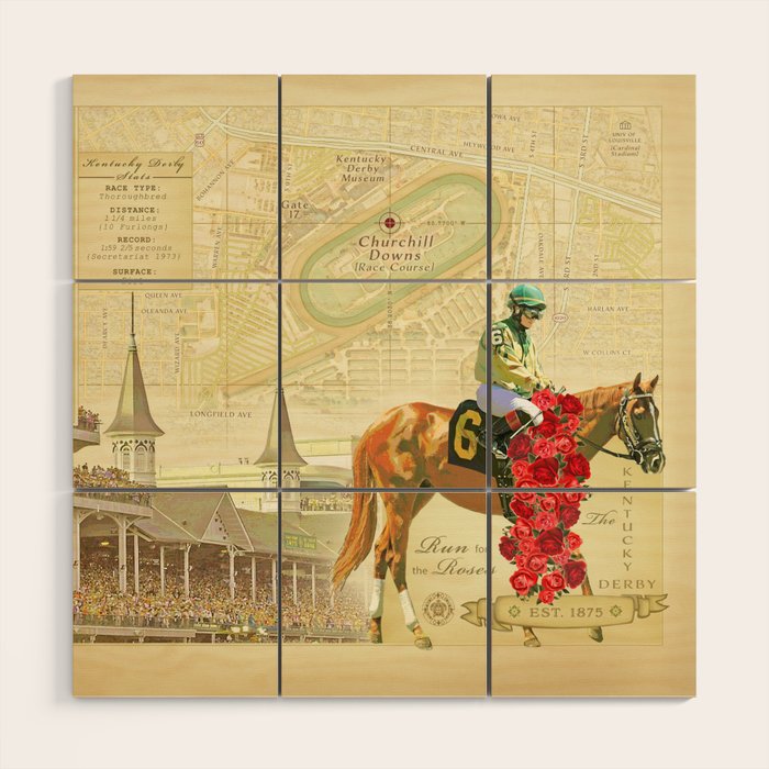 Artistic Kentucky Derby [vintage inspired] Map print Wood Wall Art Gallery Image 1