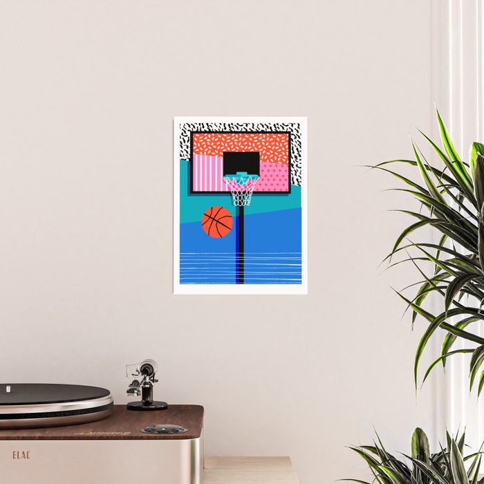 All Day - memphis art print, retro art print, 80s, basketball, basketball art print Poster Gallery Image 2
