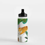 Tigers in Greece | Santorini Travel Architecture, Wildlife Animal Painting | Watercolor Illustration Water Bottle Gallery Image 2
