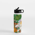 Tigers in Greece | Santorini Travel Architecture, Wildlife Animal Painting | Watercolor Illustration Water Bottle Gallery Image 1