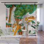 Tigers in Greece | Santorini Travel Architecture, Wildlife Animal Painting | Watercolor Illustration Wall Mural Gallery Image 1