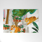 Tigers in Greece | Santorini Travel Architecture, Wildlife Animal Painting | Watercolor Illustration Welcome Mat Gallery Image 1