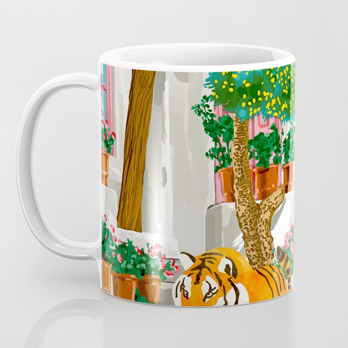 Tigers in Greece | Santorini Travel Architecture, Wildlife Animal Painting | Watercolor Illustration Coffee Mug Gallery Image 3