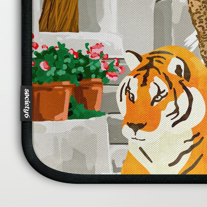 Tigers in Greece | Santorini Travel Architecture, Wildlife Animal Painting | Watercolor Illustration Laptop Sleeve Gallery Image 3