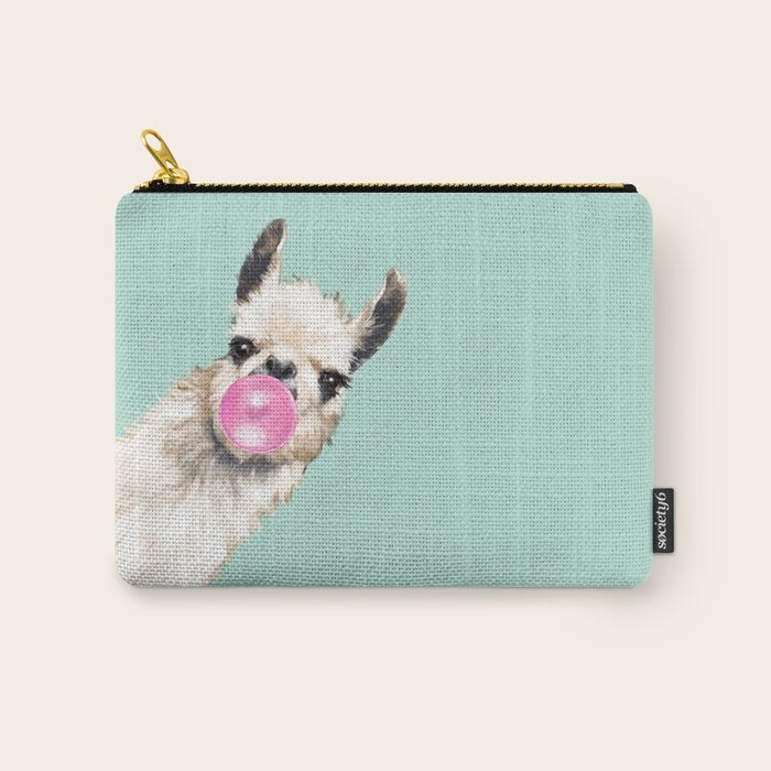 Bubble Gum Sneaky Llama in Green Carry All Pouch Gallery Image 1