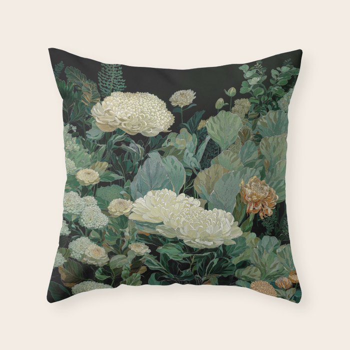 Japandi Wall Art Floral Print Maximalist Botanical Sage Green Flower Painting Japanese Forest poster Throw Pillow Gallery Image 6