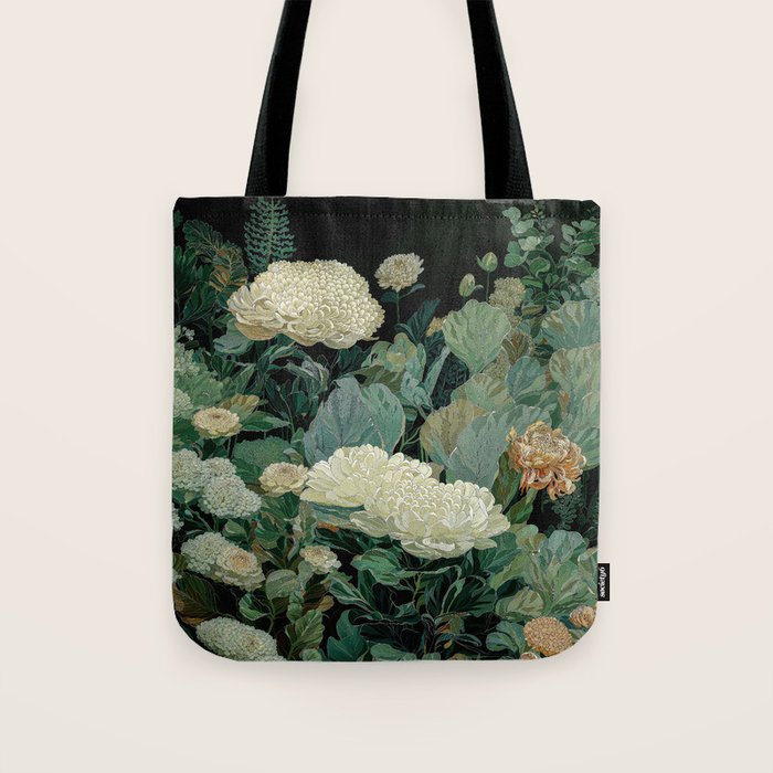 Japandi Wall Art Floral Print Maximalist Botanical Sage Green Flower Painting Japanese Forest poster Tote Bag Gallery Image 1