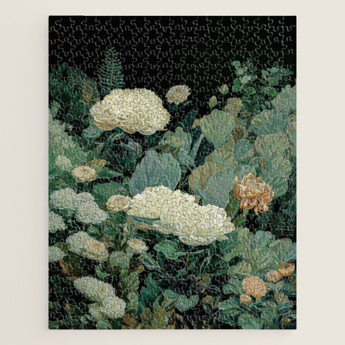 Japandi Wall Art Floral Print Maximalist Botanical Sage Green Flower Painting Japanese Forest poster Jigsaw Puzzle Gallery Image 1