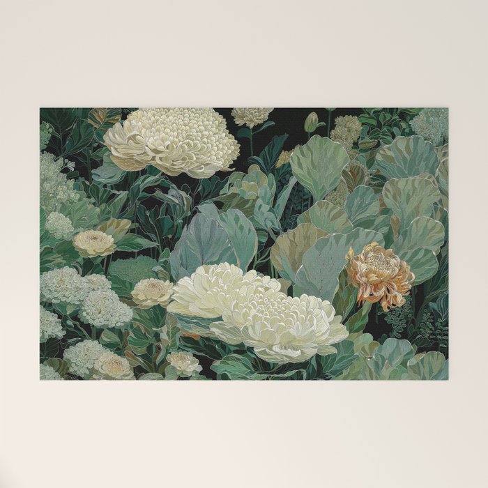 Japandi Wall Art Floral Print Maximalist Botanical Sage Green Flower Painting Japanese Forest poster Welcome Mat Gallery Image 1
