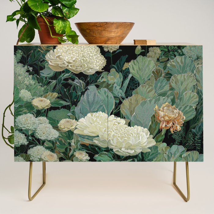 Japandi Wall Art Floral Print Maximalist Botanical Sage Green Flower Painting Japanese Forest poster Credenza Gallery Image 1