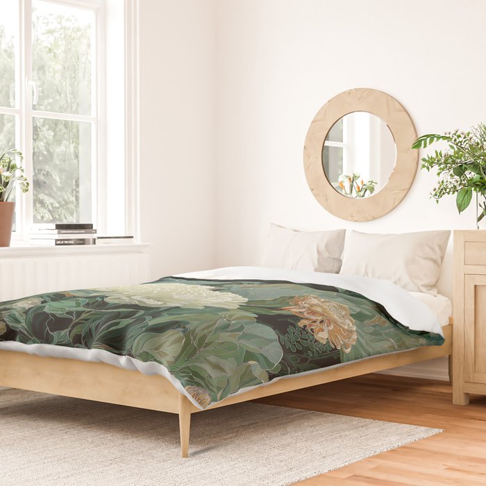 Japandi Wall Art Floral Print Maximalist Botanical Sage Green Flower Painting Japanese Forest poster Duvet Cover Gallery Image 2
