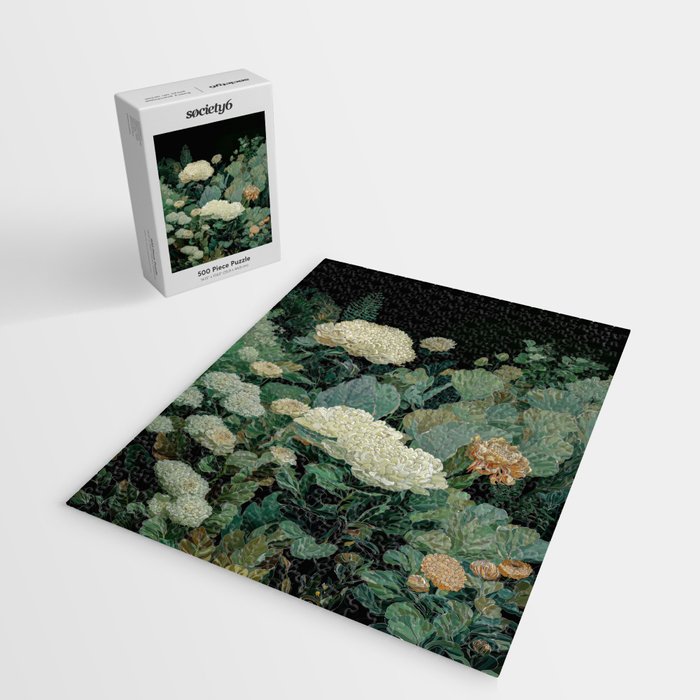 Japandi Wall Art Floral Print Maximalist Botanical Sage Green Flower Painting Japanese Forest poster Jigsaw Puzzle Gallery Image 2