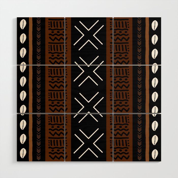 African Tribal Abstract Bogolan Wood Wall Art Gallery Image 1