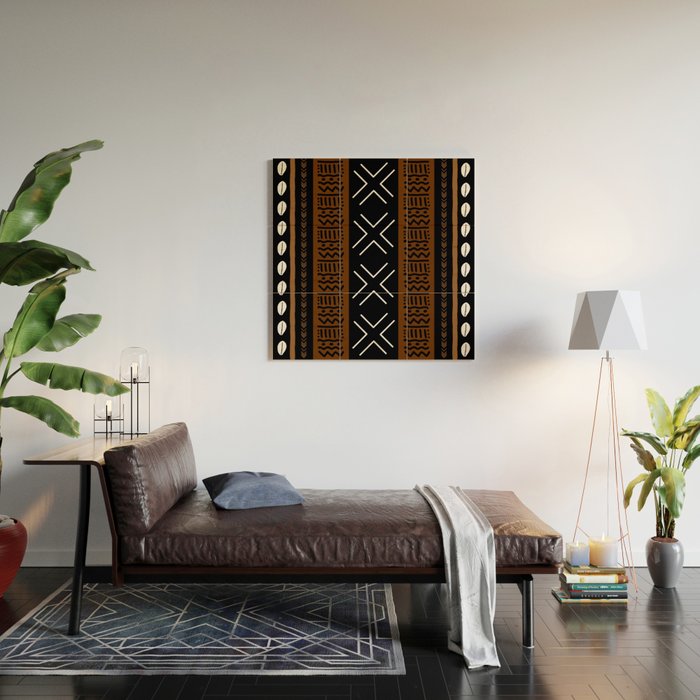African Tribal Abstract Bogolan Wood Wall Art Gallery Image 2