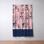 Smudgy Painted Abstract Pattern in Navy Blue, Pink, and Blush on White Window Curtain Gallery Image 3