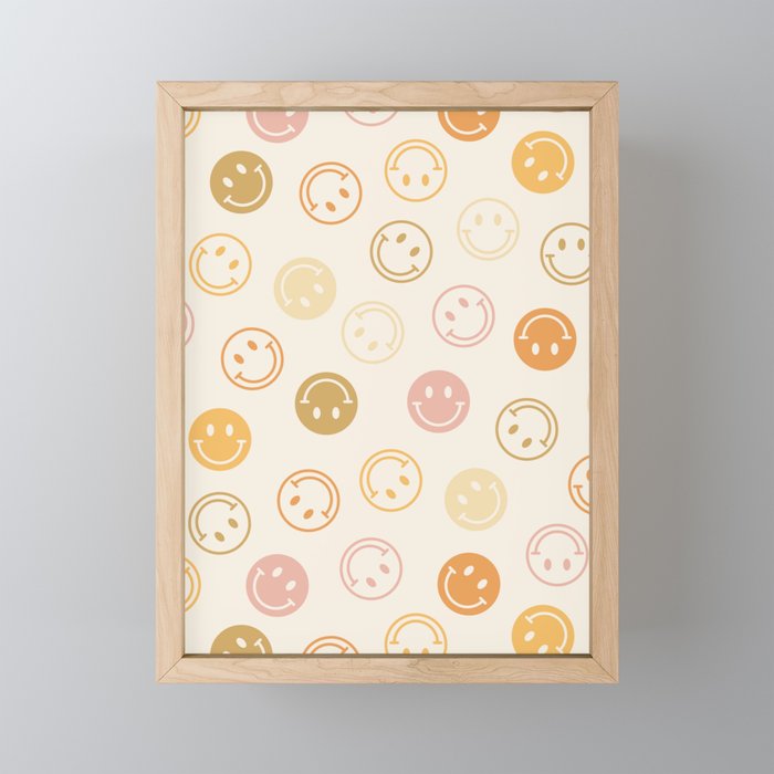 Neutral Smiley Face Pattern Mini Art Print Gallery Image 1