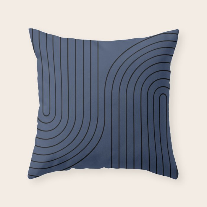 Minimal Line Curvature IV Navy Blue Mid Century Modern Arch Abstract Throw Pillow Gallery Image 6