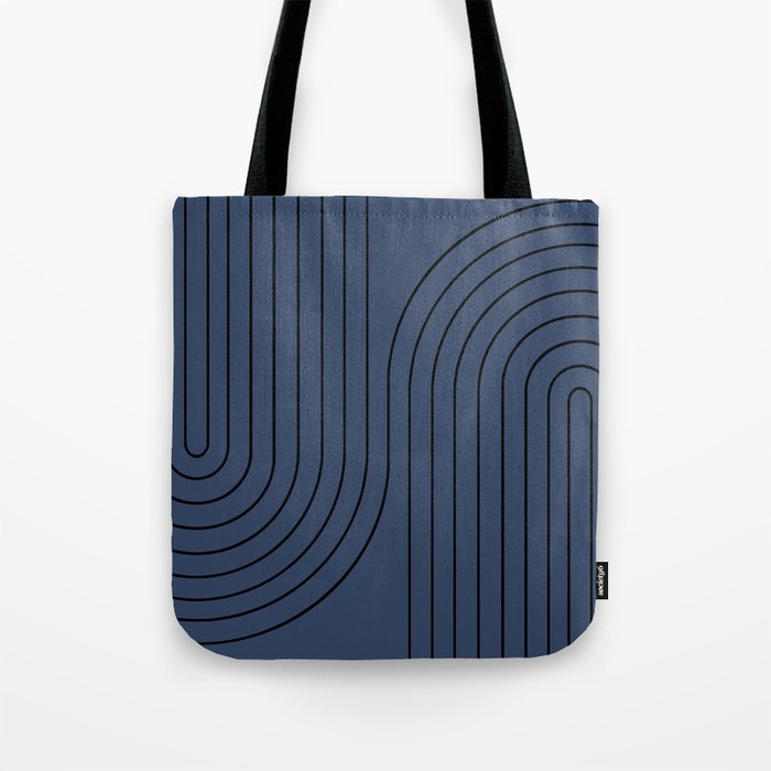 Minimal Line Curvature IV Navy Blue Mid Century Modern Arch Abstract Tote Bag Gallery Image 1