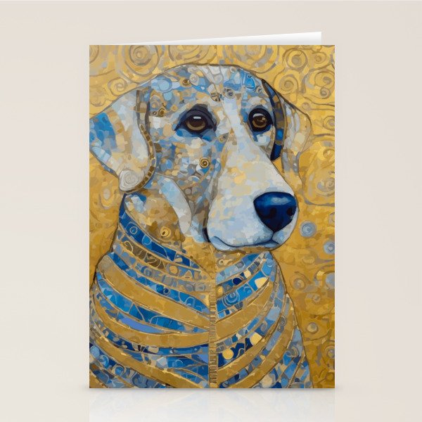 Blue and Gold Klimt Dog with Brown Eyes Stationery Card Gallery Image 2