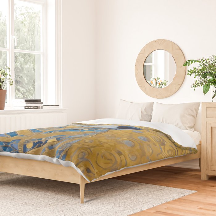Blue and Gold Klimt Dog with Brown Eyes Duvet Cover Gallery Image 2