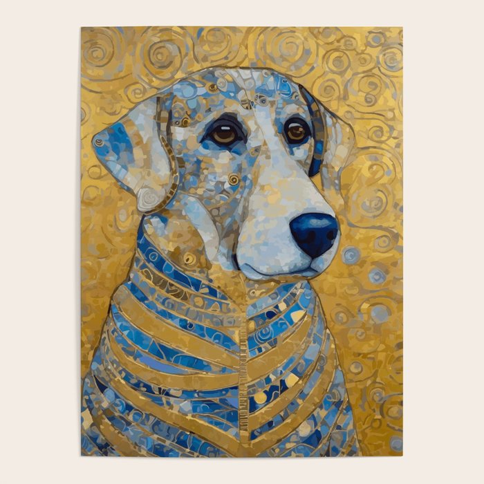 Blue and Gold Klimt Dog with Brown Eyes Poster Gallery Image 1
