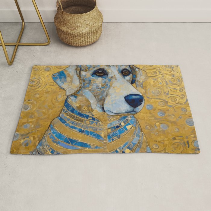 Blue and Gold Klimt Dog with Brown Eyes Rug Gallery Image 1