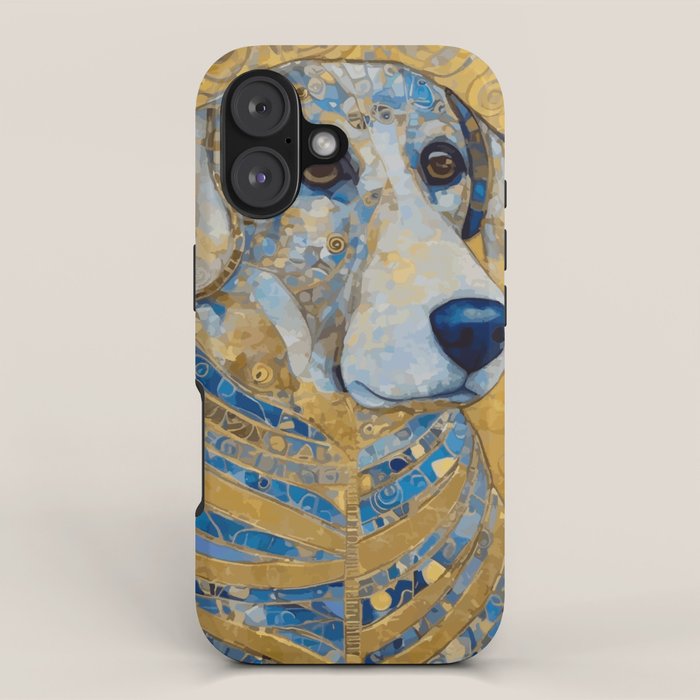 Blue and Gold Klimt Dog with Brown Eyes iPhone Case Gallery Image 1