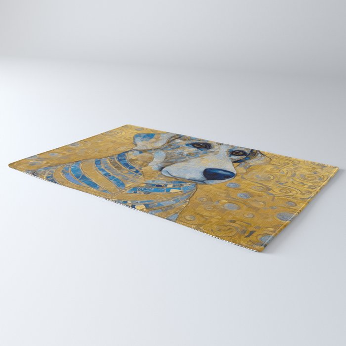 Blue and Gold Klimt Dog with Brown Eyes Rug Gallery Image 3