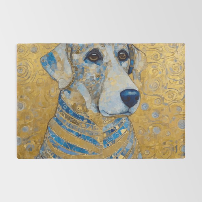 Blue and Gold Klimt Dog with Brown Eyes Rug Gallery Image 2