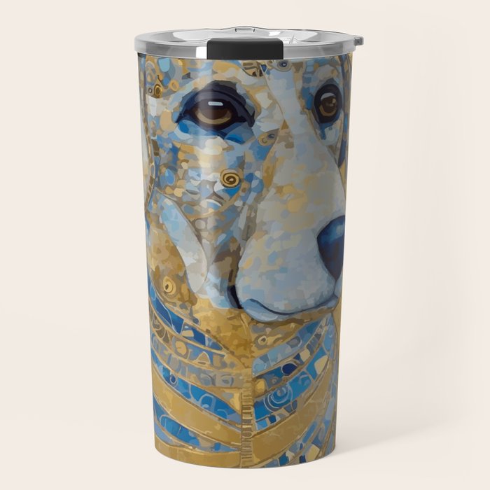 Blue and Gold Klimt Dog with Brown Eyes Travel Mug Gallery Image 1