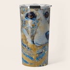 Blue and Gold Klimt Dog with Brown Eyes Travel Mug Gallery Image 1