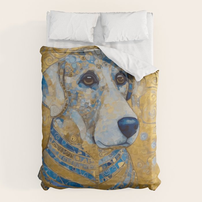 Blue and Gold Klimt Dog with Brown Eyes Duvet Cover Gallery Image 1