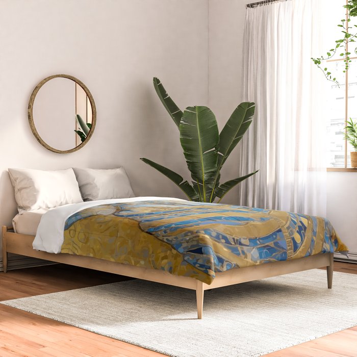 Blue and Gold Klimt Dog with Brown Eyes Comforter Gallery Image 2
