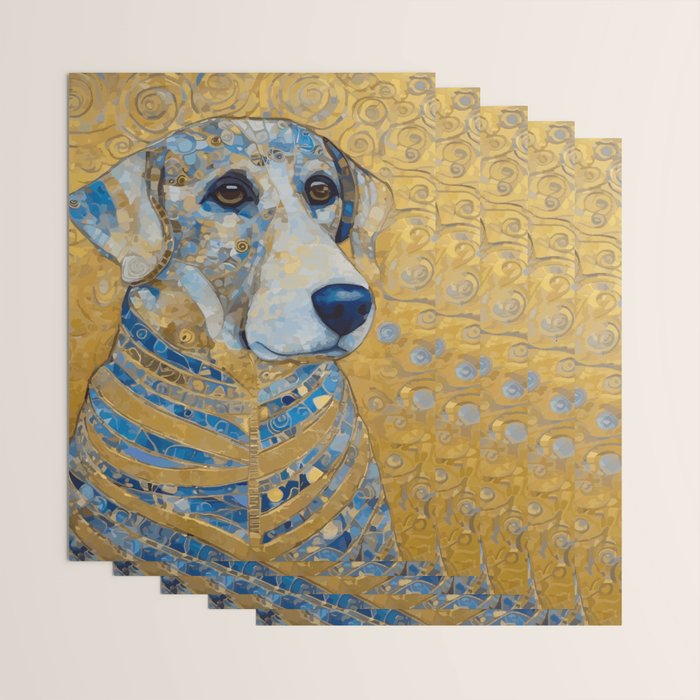 Blue and Gold Klimt Dog with Brown Eyes Wrapping Paper Gallery Image 3